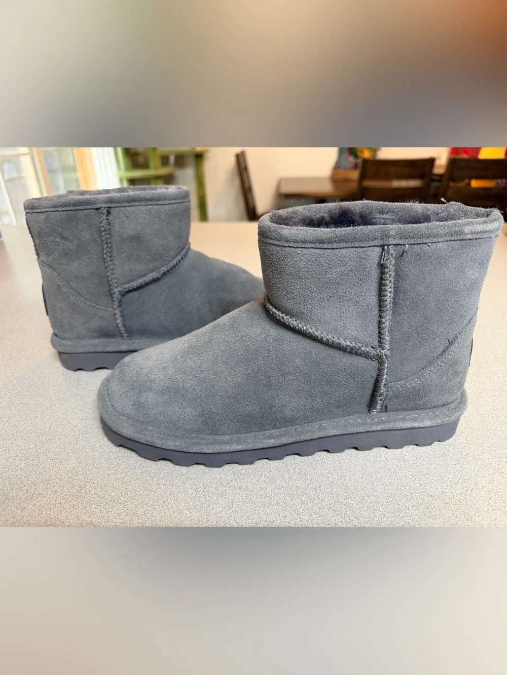 BearPaw Alyssa Pull On Short Suede Bootie Medium Grey NWOB